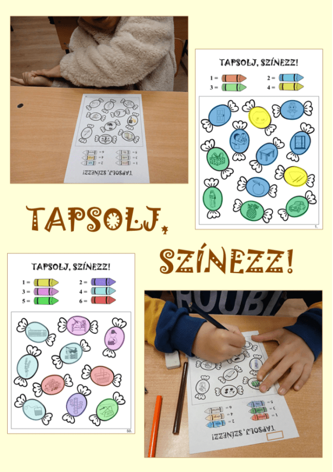 Tapsolj színezz nyomtatható ritmus- és hallásfejlesztő játék gyerekeknek
