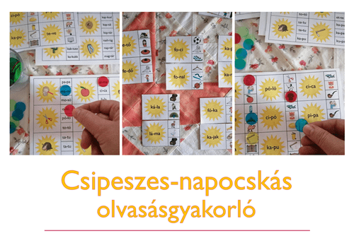 Csipeszes napocskás olvasásgyakorló nyomtatható fejlesztő játék gyerekeknek