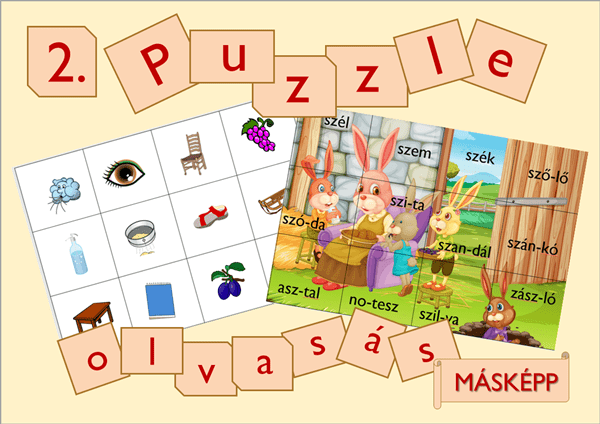 Puzzle olvasás másképp nyomtatható olvasásfejlesztő játék gyerekeknek